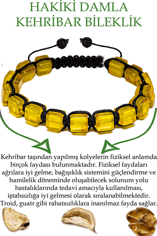 Üretici Sertifikalı Küp Kesim Şeffaf Doğal Damla Kehribar Bileklik