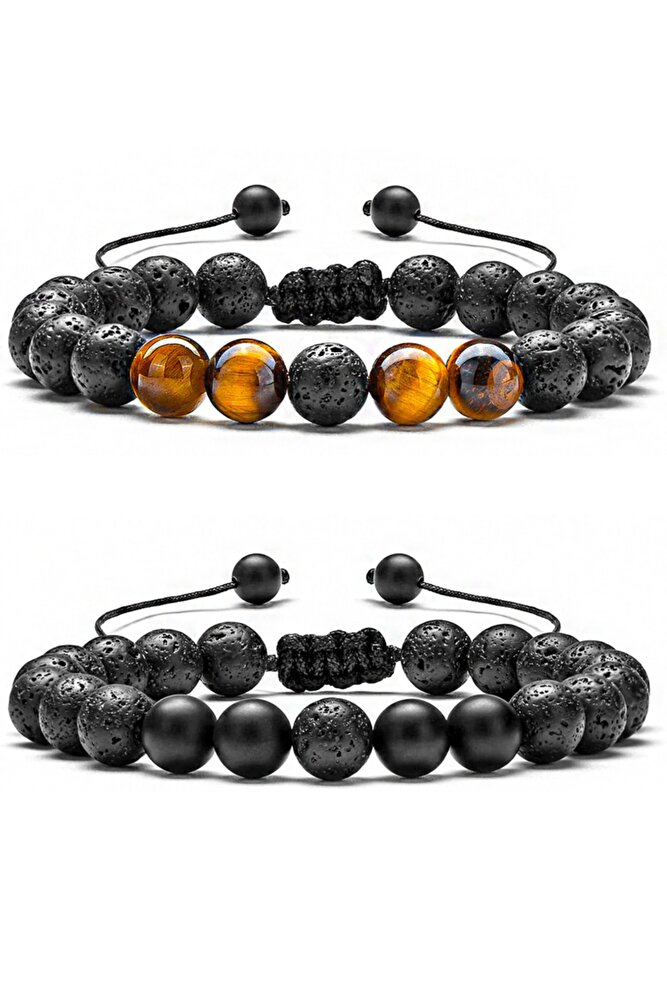 Sertifikalı Kaplan Gözü Lav Oniks Taşı Doğal Taş Bileklik Seti