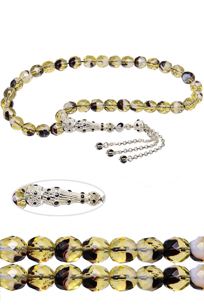 Sertifikalı Sarı Siyah Renkli Doğal Kuvars Taşı Tesbih