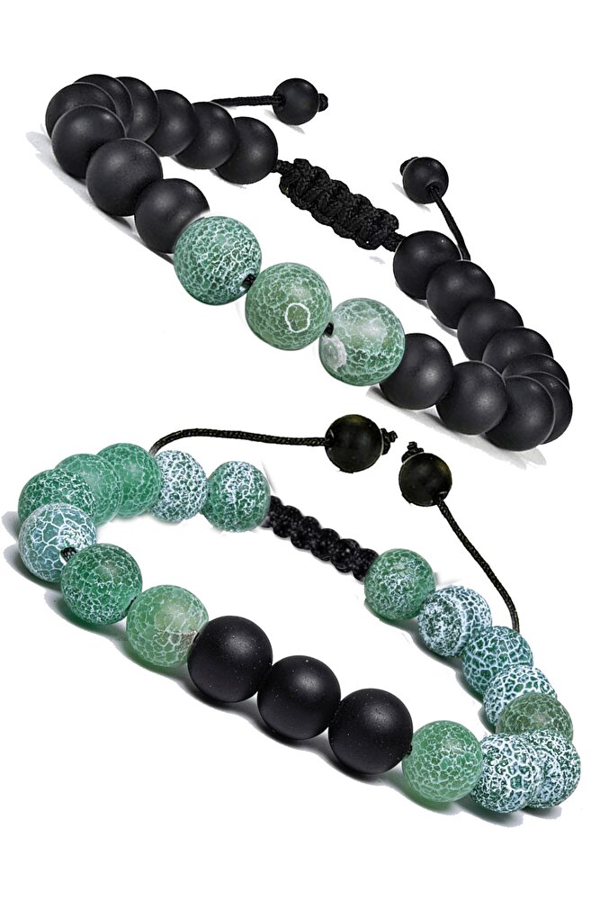 Sertifikalı Doğal Yeşil Akik Oniks Doğal Taş Bileklik Seti