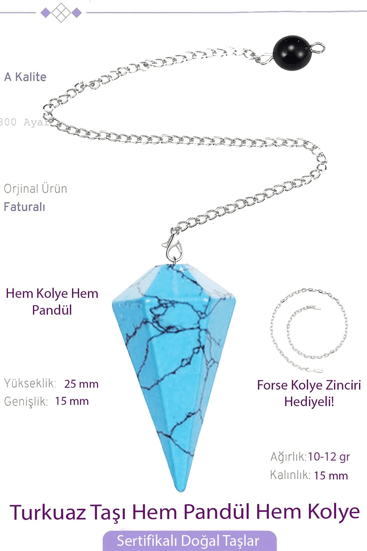 Sertifikalı Turkuaz Taşı Pandül Sarkaç Hem Pandül - Hem Kolye