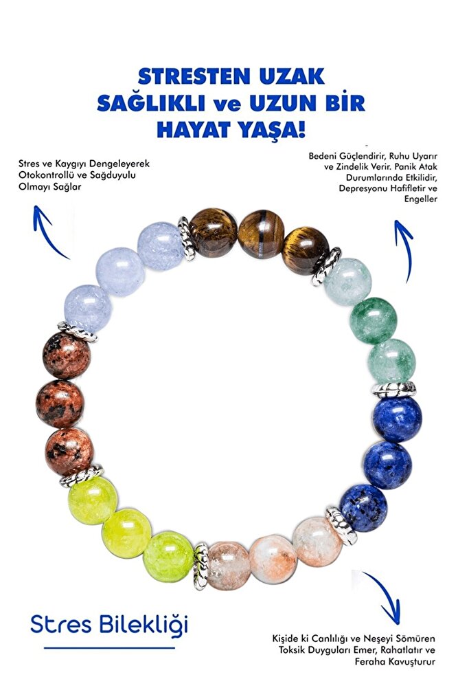 Stres Doğaltaş Unisex Tılsım Bilekliği Kaplan Gözü Akuamarin Morganit Lapis Amazonit Kuvars Mercan