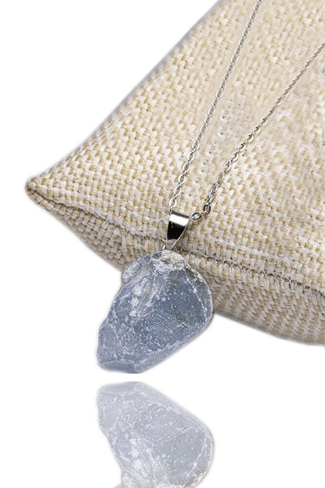 Sertifikalı Ham Işlenmemiş Doğal Akuamarin Taşı Kolye (gümüş Aparatlı)