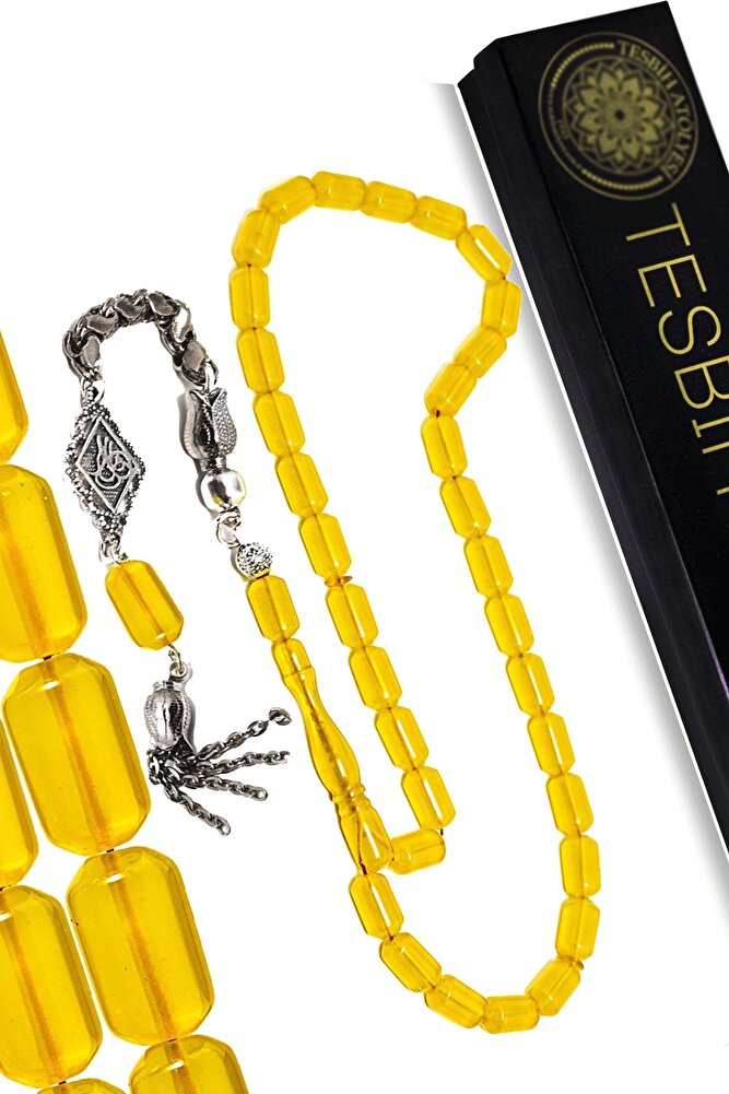 Sarı Renkli Kapsül Kesim Zar Kehribar Tesbih