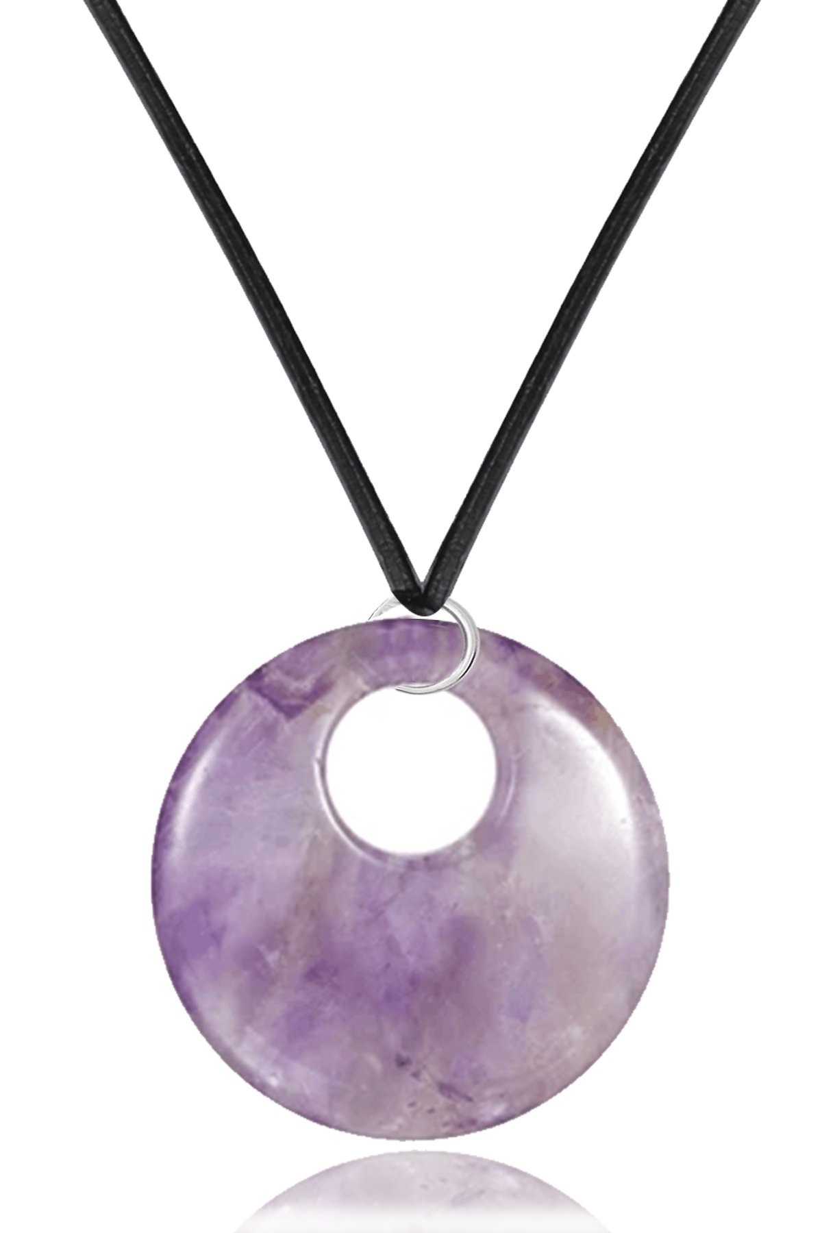 Sertifikalı Deri İpli Doğal Ametist Taşı Kolye