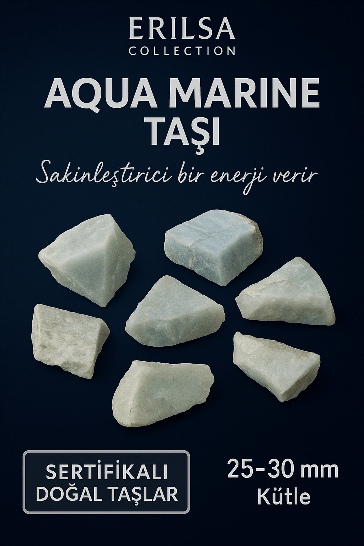 Sertifikalı Ham İşlenmemiş Aquamarine - Akuamarin Taşı Kütle 25–30 mm – Sakinleştirici Enerji Taşı