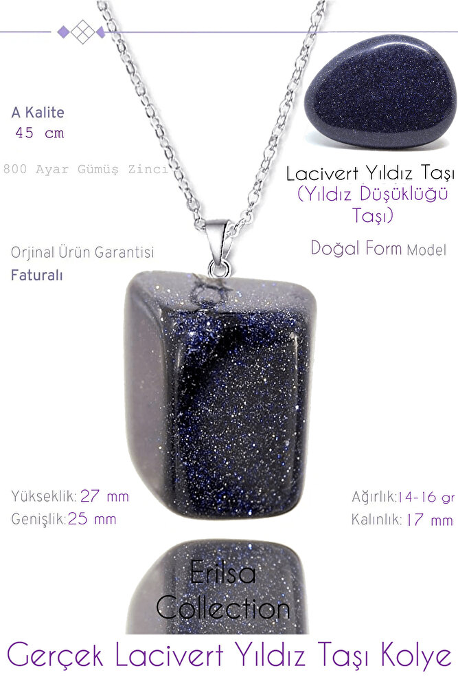 Sertifikalı Tımbıl Model Gerçek Lacivert Yıldız Taşı Kolye
