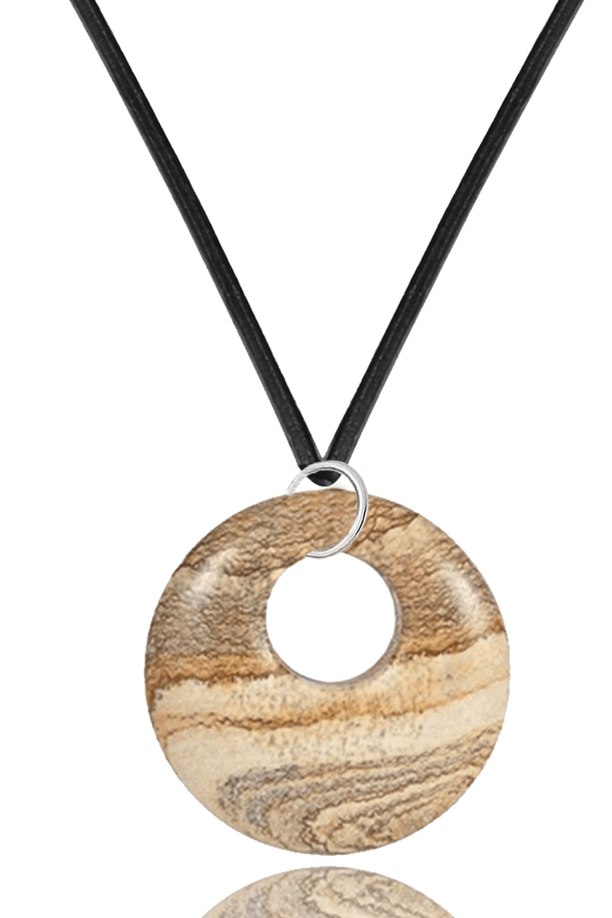 Sertifikalı Deri İpli Doğal Toprak Jasper Taşı Kolye