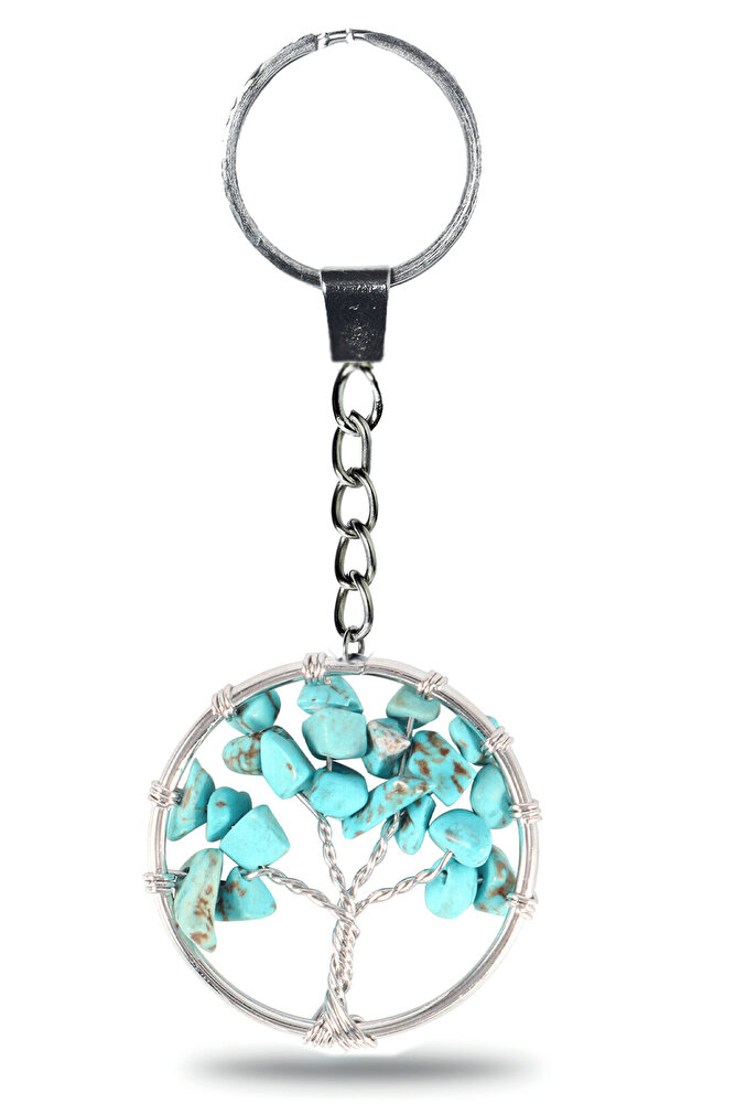 Sertifikalı Firuze Turkuaz Taşı Hayat Ağacı Doğal Taş Anahtarlık