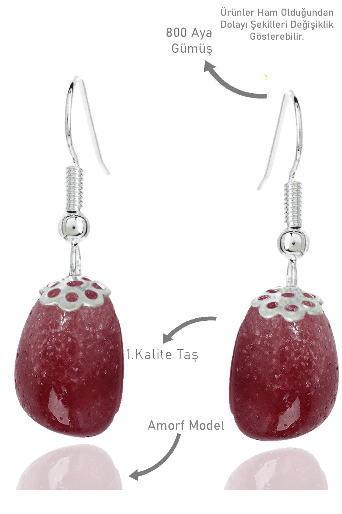 Sertifikalı Amorf Model Çilek Kuvars Taşı Küpe