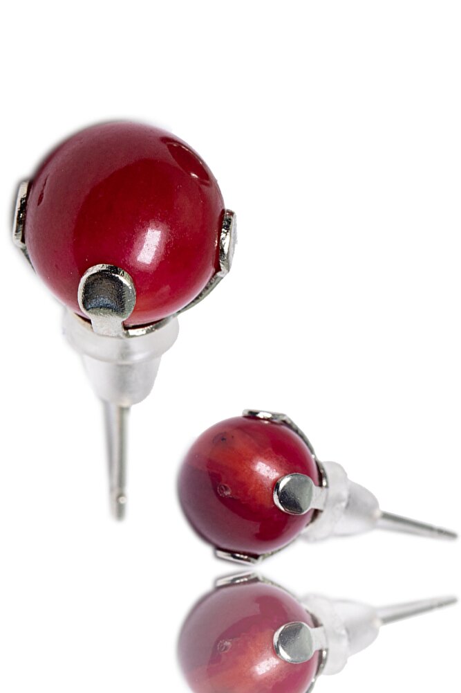 Sertifikalı Doğal Kırmızı Mercan Taşı Nokta Doğal Taş Küpe