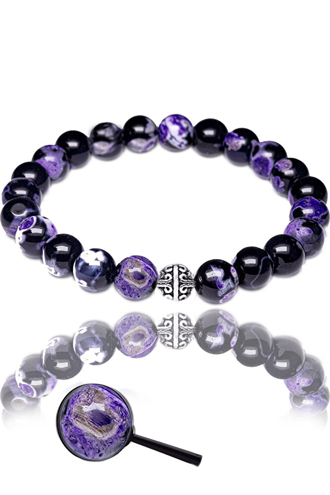 Sertifikalı Mor Siyah Tibet Akik Taşı Bileklik - 1.kalite