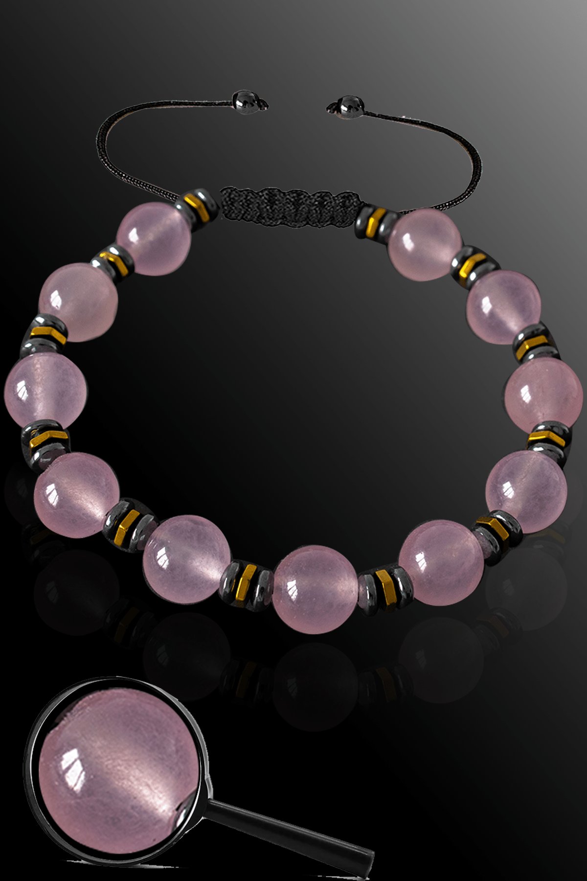 Sertifikalı Rose Gerçek Hematit - Pembe Kuvars Taşı Bileklik - Ayarlamalı