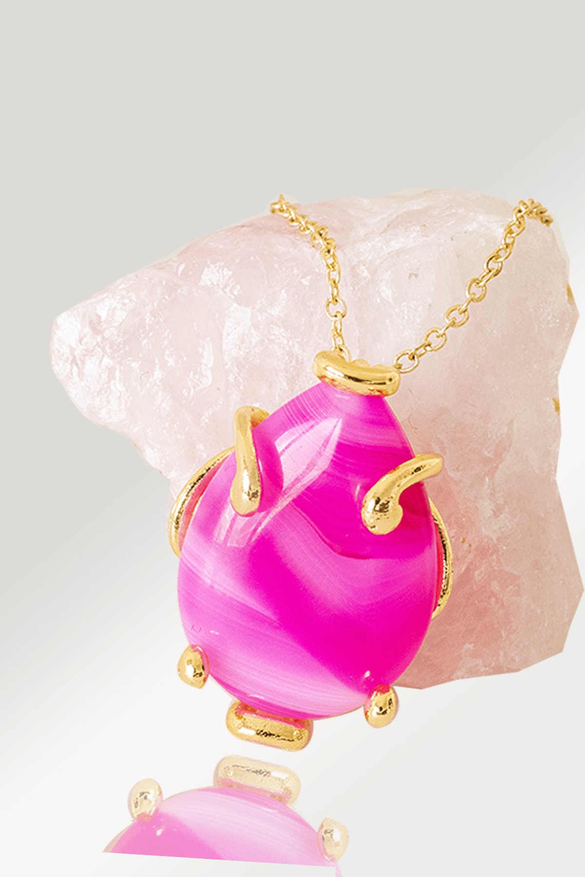 Sertifikalı AAA+ Damla Tırnaklı Pembe Akik Taşı Kolye - Altın Renkli