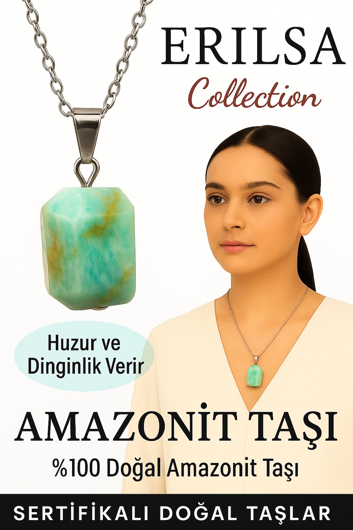 Sertifikalı Fasetli Amazonit Taşı Kolye – Huzur ve Dinginlik Veren Doğal Taş