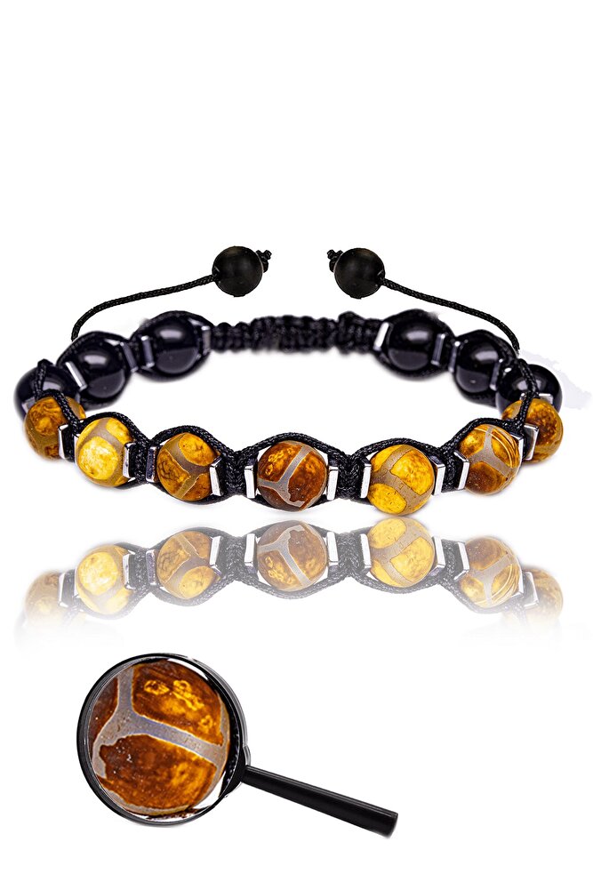 Sertifikalı Kahverengi Tibet Akiği - Oniks Doğal Taş Bileklik