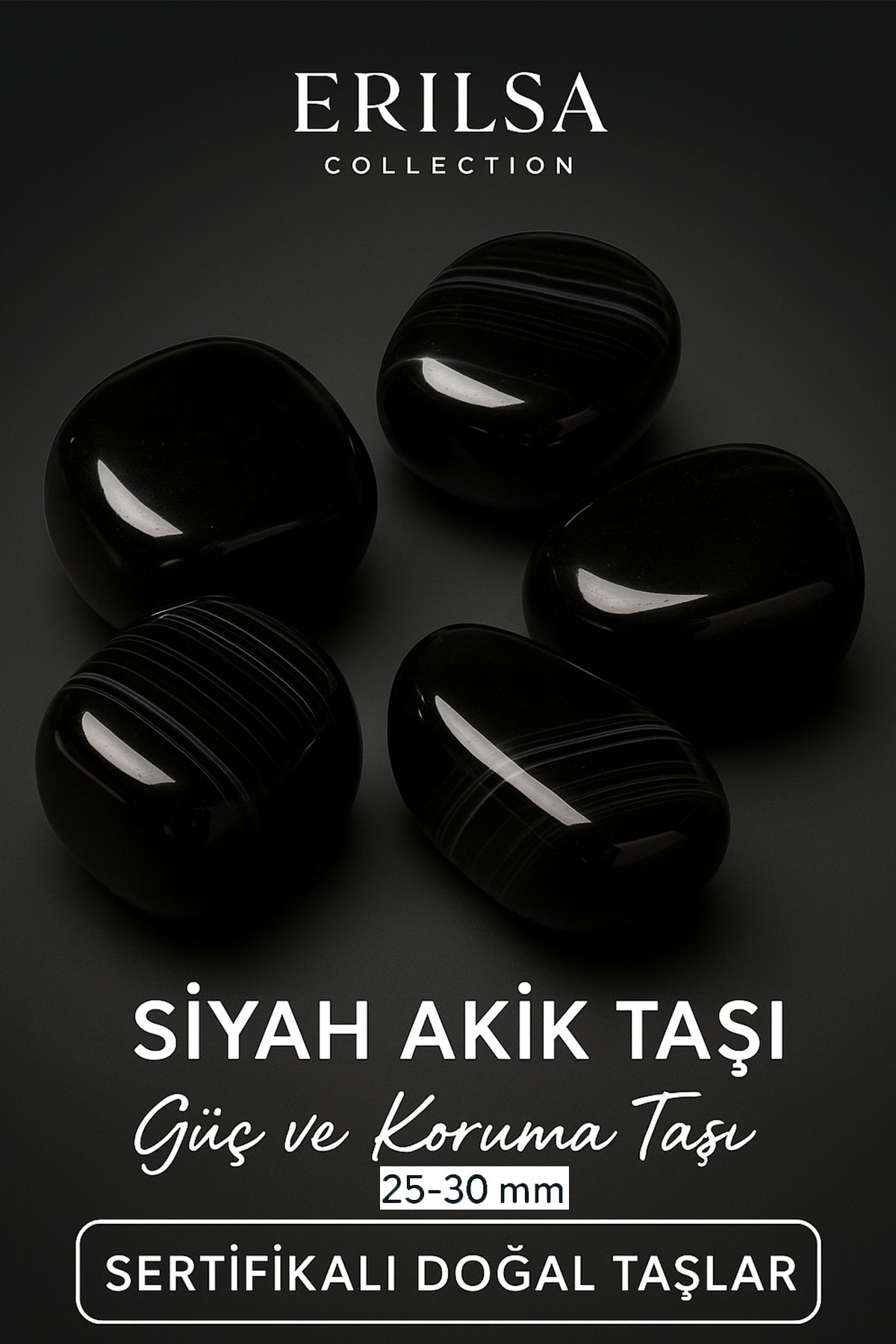 Sertifikalı Siyah Akik Taşı Doğal Taş Kütle Parça 25-30 mm – Güç ve Koruma Taşı