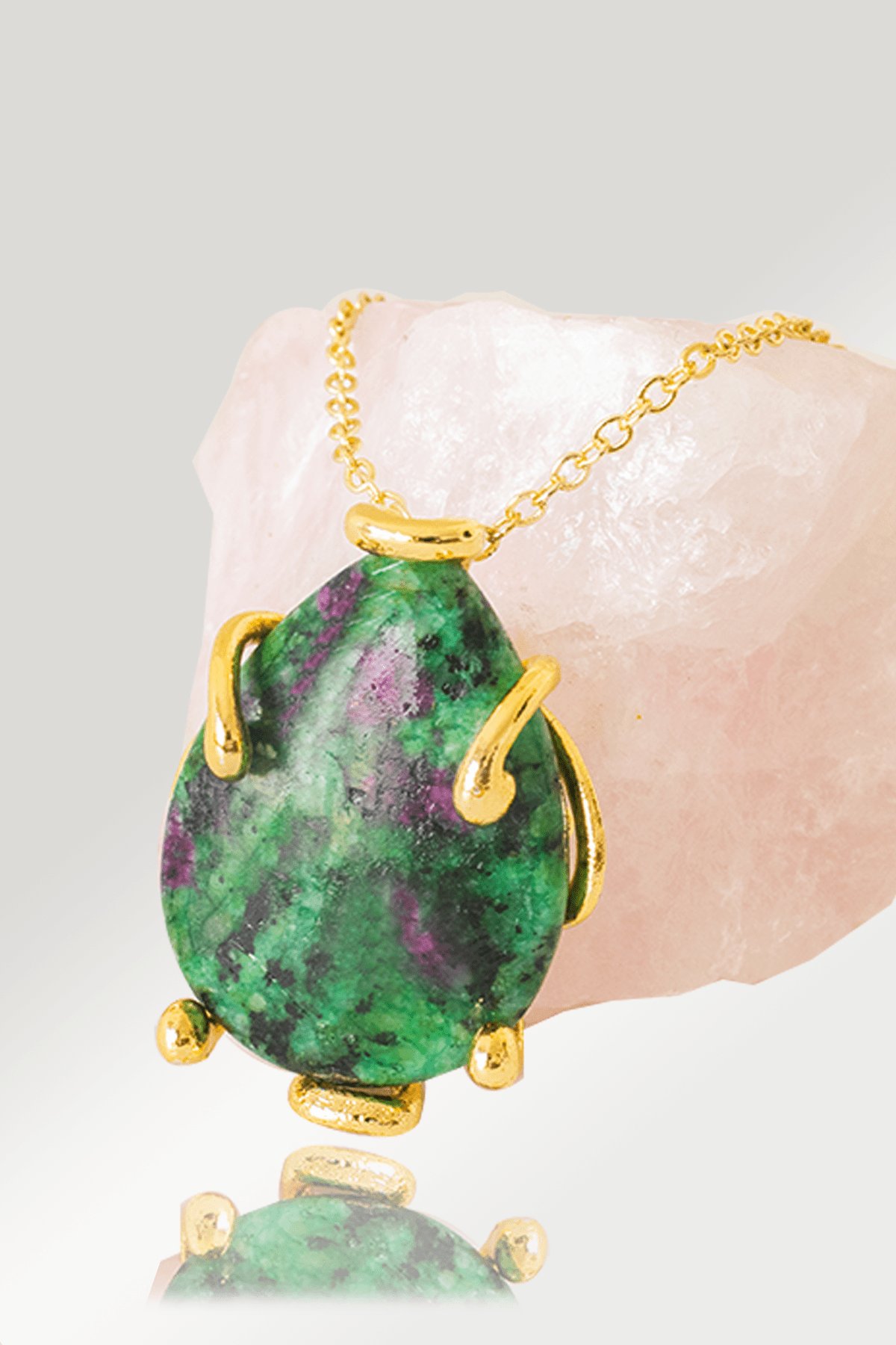 Sertifikalı AAA+ Damla Model Ruby Zoisite - Anyolit Taşı Kolye - Altın Renkli