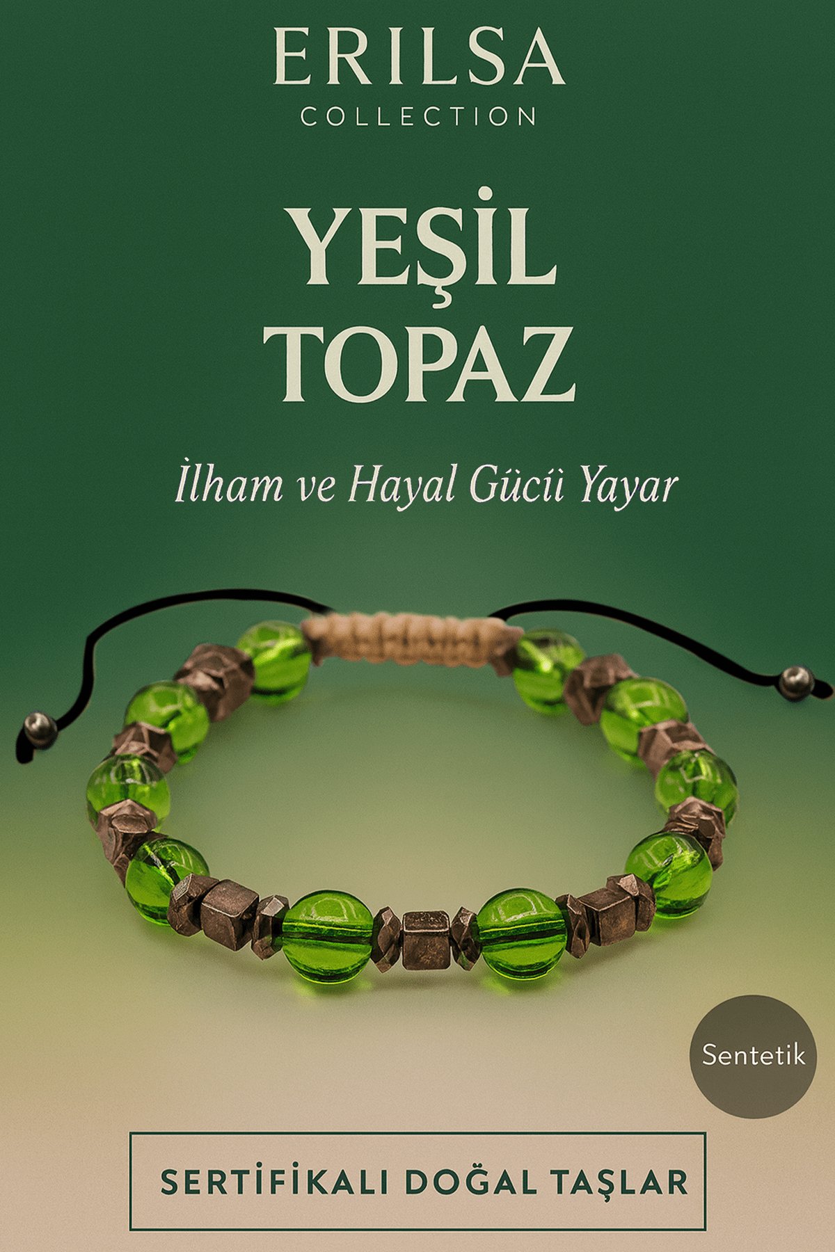 Sertifikalı Sentetik Yeşil Topaz Taş Bileklik – İlham ve Hayal Gücünü Arttıran El Yapımı