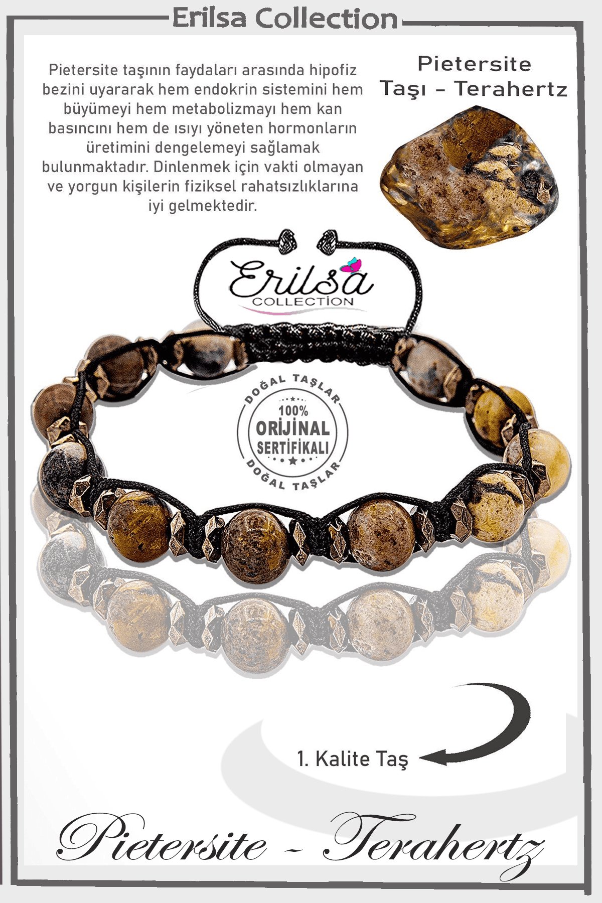 Sertifikalı Gerçek AAA+ Terahertz - Pietersite - Pietersit Taşı Bileklik- Ayarlamalı