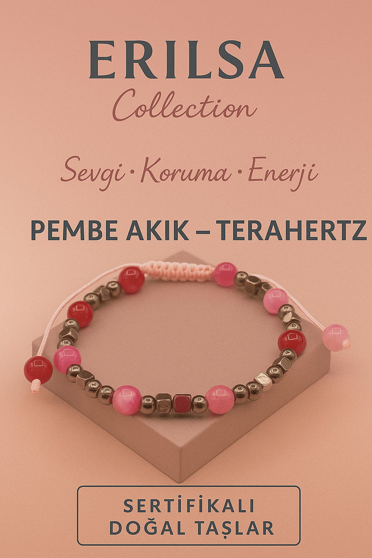 Sertifikalı Terahertz Pembe Akik Taşı Bileklik – Sevgi, Koruma ve Enerji Veren Doğal Taş