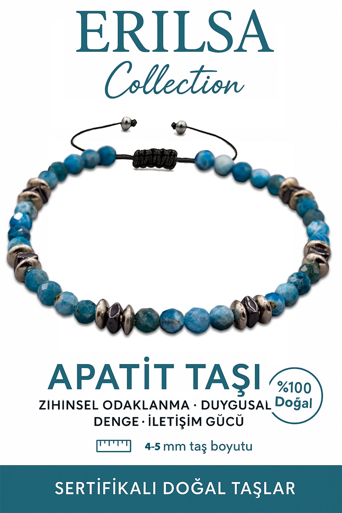 Sertifikalı Fasetli Terahertz - Apatit Taşı Bileklik - İnce Model