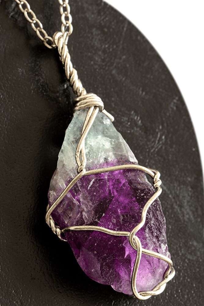 Sertifikalı Ham Işlenmemiş Tel Sargılı Florit Taşı Kolye