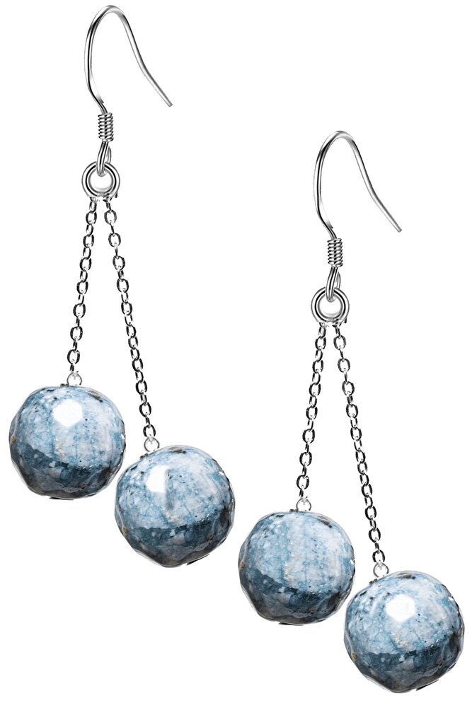 Sertifikalı Fasetli Doğal Mavi Kuvars Taşı Gümüş Küpe