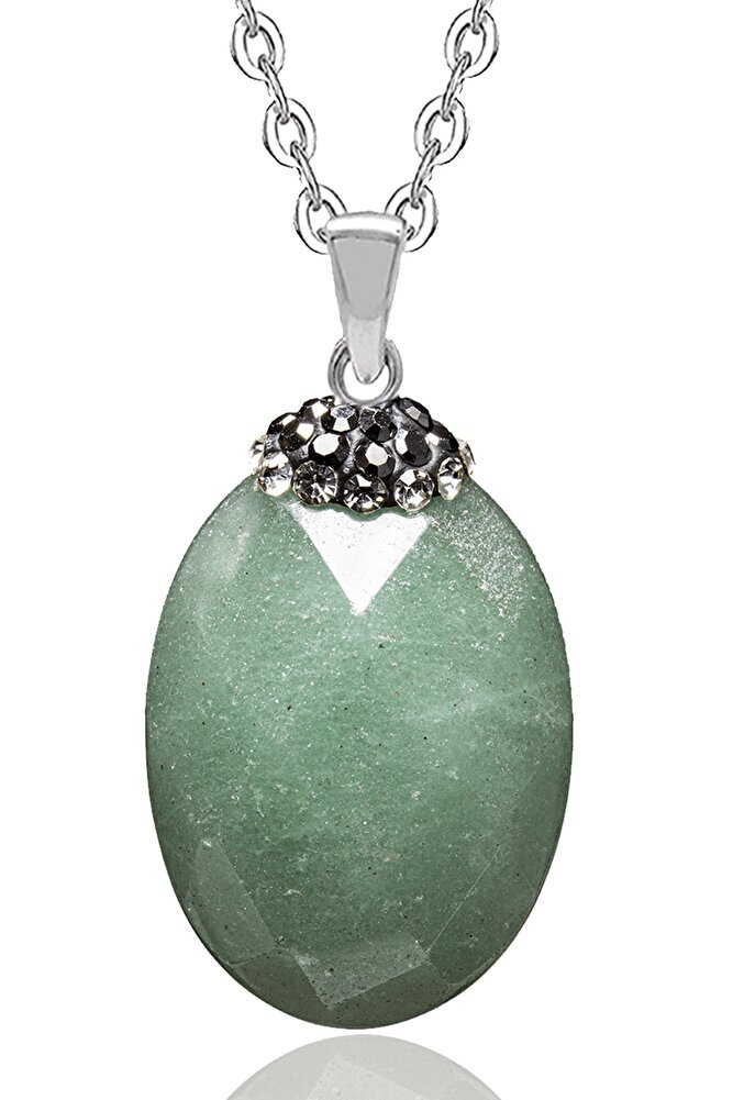 Sertifikalı Fasetli Aaa Kalite Doğal Aventurin Taşlı Kolye