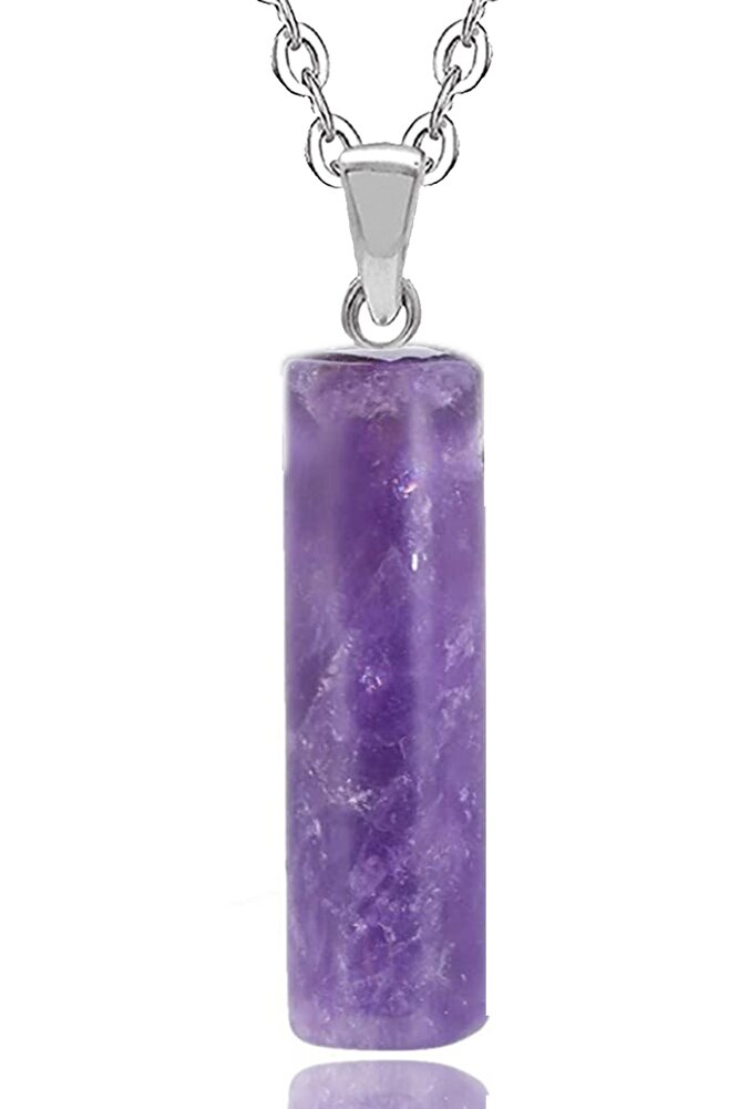 Sertifikalı Silindir Kesim Doğal Ametist Taşı Kolye