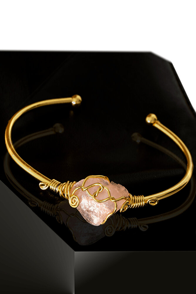 Sertifikalı Kelepçe Model Ayarlamalı Aaa Pembe Kuvars Taşı Bileklik - Kararmaz