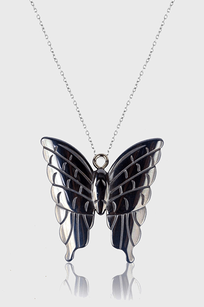 Sertifikalı AAA+ Kelebek Model Doğal Taş Hematit Taşı Kolye