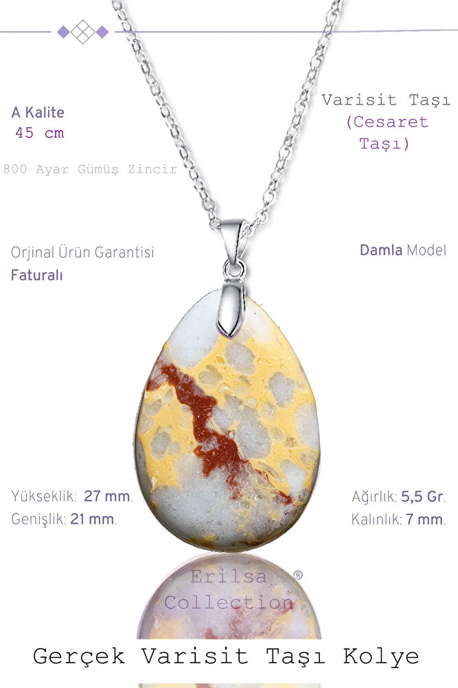 Sertifikalı Damla Model Açık Mavi Varisit Taşı Kolye (GÜMÜŞ APARATLI)