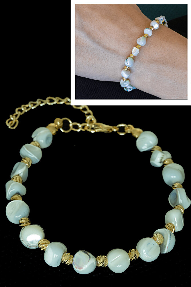 Sertifikalı Açık Yeşil Sedef Taşı Bileklik - Ayarlamalı