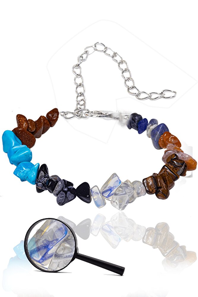Sertifikalı Meditasyon 7 Çakra Doğal Taş Bileklik - Jasper Firuze Lapis Obsidyen Akik Ay Taşı