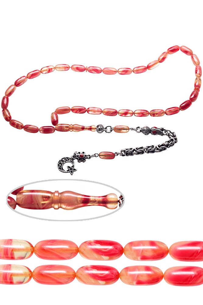 Sertifikalı Kırmızı Renkli Kapsül Kesim Sıkma Kehribar Tesbih