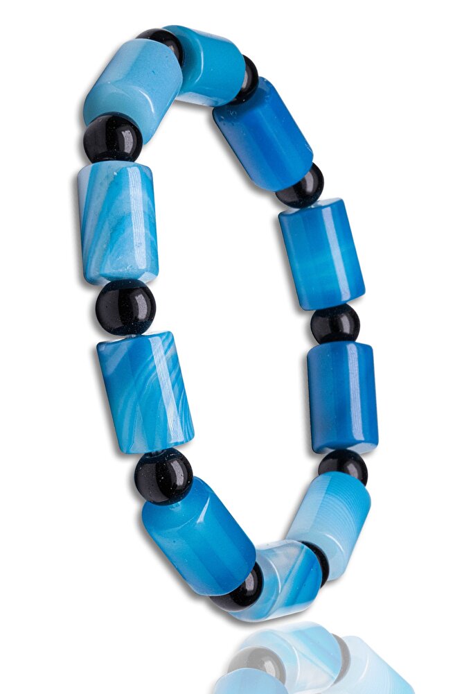 Sertifikalı Doğal Yüksek Kalite Damarlı Mavi Akik Bileklik