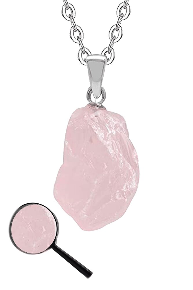 Sertifikalı Ham Işlenmemiş Açık Pembe Kuvars Taşı Kolye
