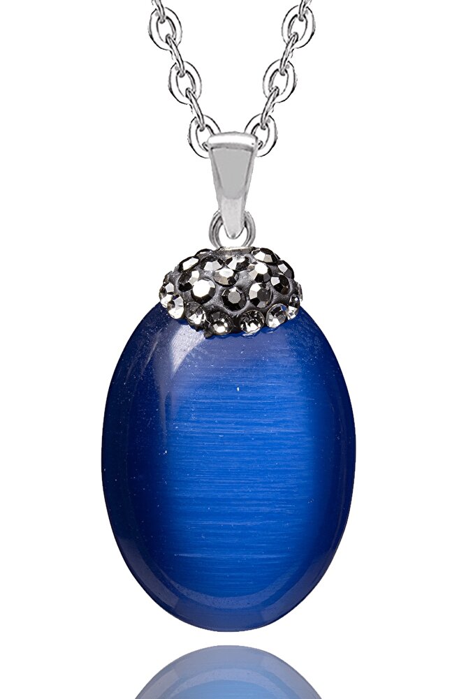 Sertifikalı Saks Mavisi Akik Doğal Taş Kolye