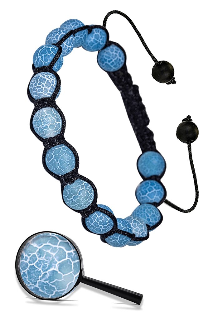 Sertifikalı Damarlı Mavi Akik Taşı Doğal Taş Bileklik