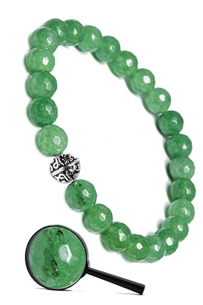 Sertifikalı Gümüş Aparatlı Fasetli Doğal Aventurin Taşı Bileklik