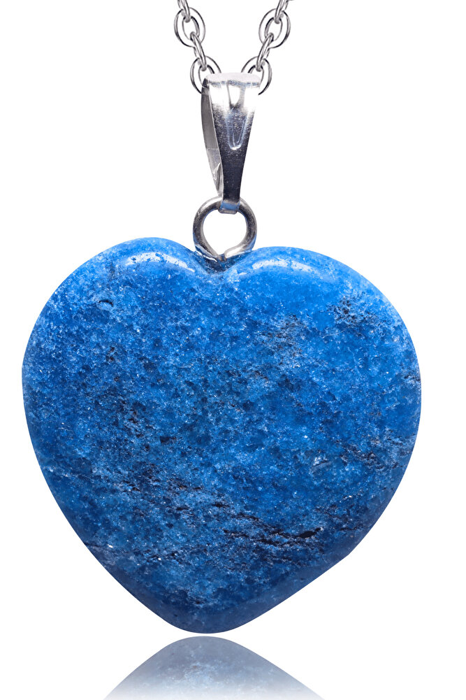 Sertifikalı Doğal Kalp Mavi Akik Taşı Kolye