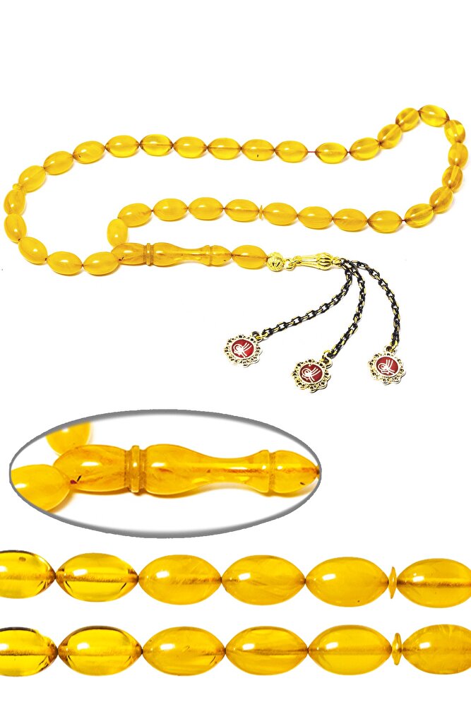 Sertifikalı Sarı Renkli Sıkma Kehribar Tesbih