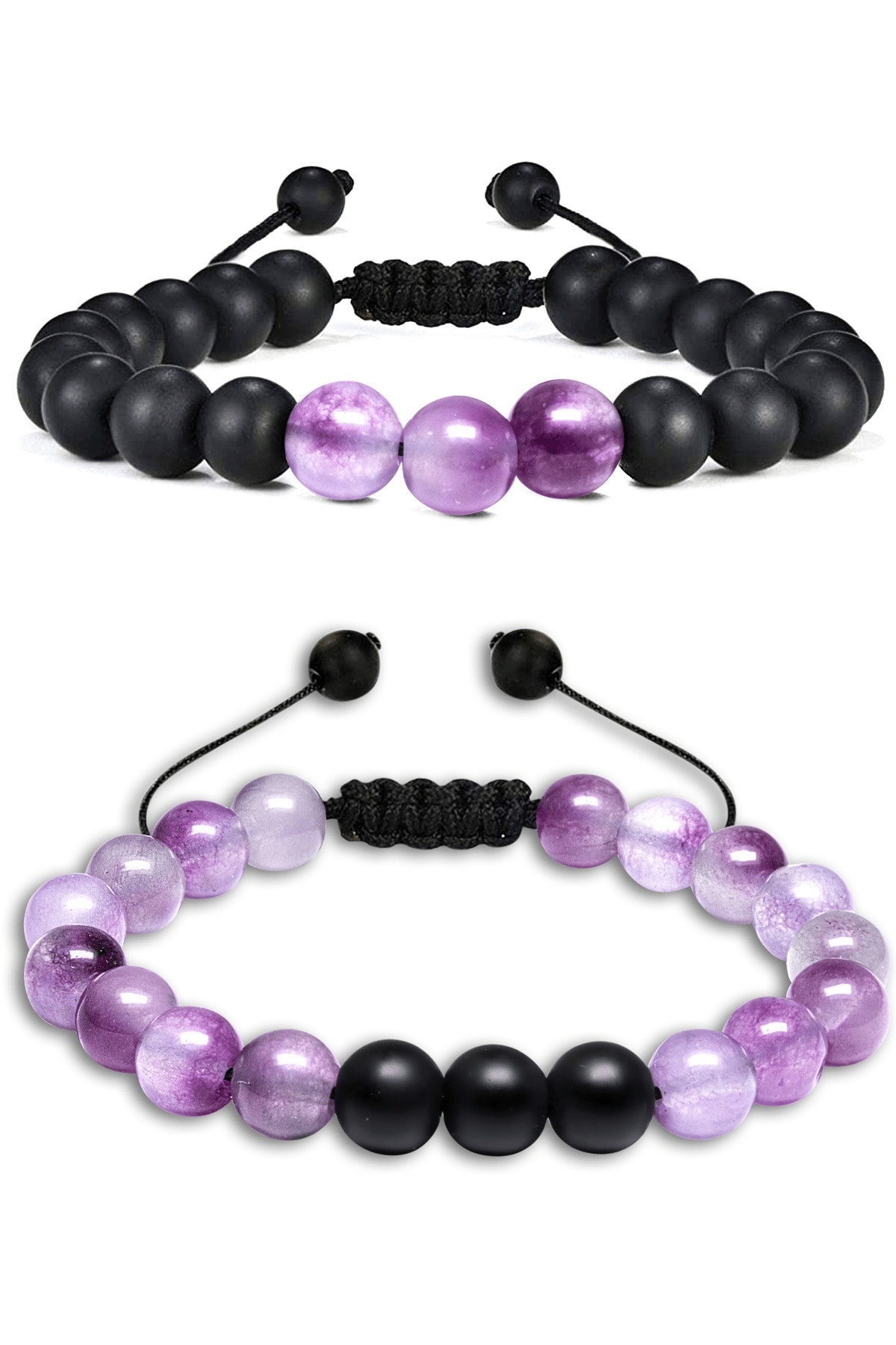 Sertifikalı Doğal Şeffaf Mor Ametist Oniks Taşı Doğal Taş Bileklik Seti