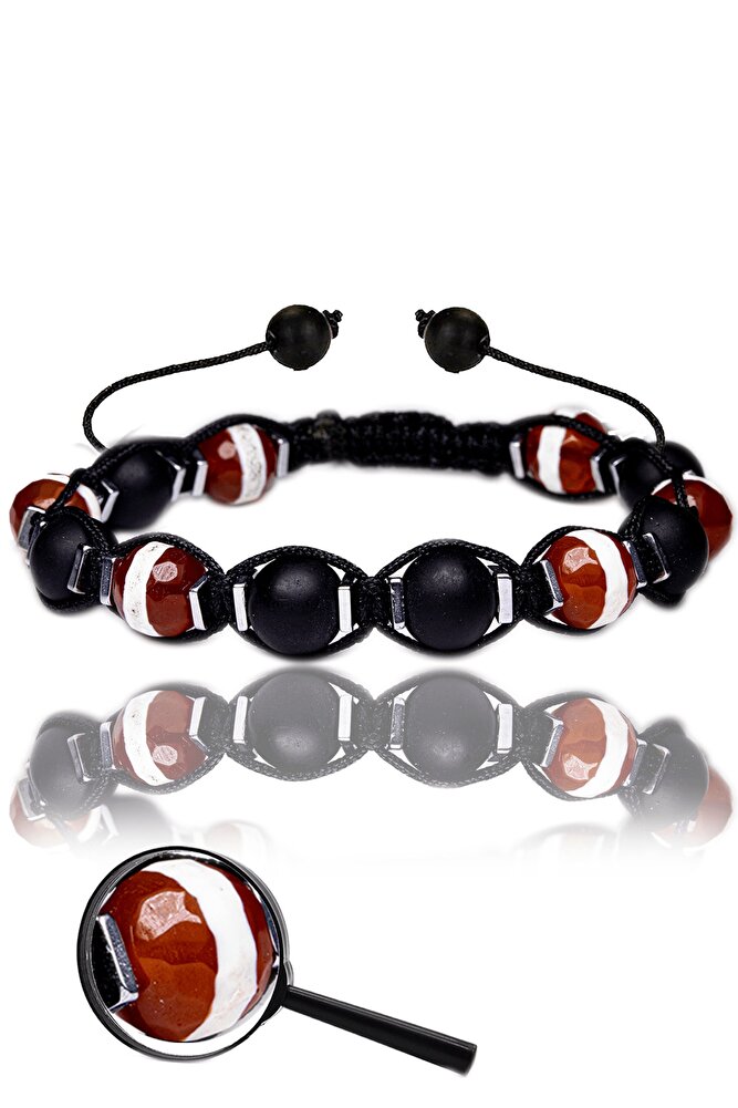 Sertifikalı Kırmızı Tibet Akiği - Oniks Taşı Bileklik