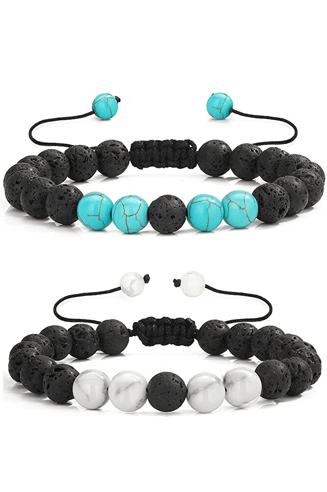 Sertifikalı Doğal Lav Turkuaz Havlit Taşı Bileklik Seti