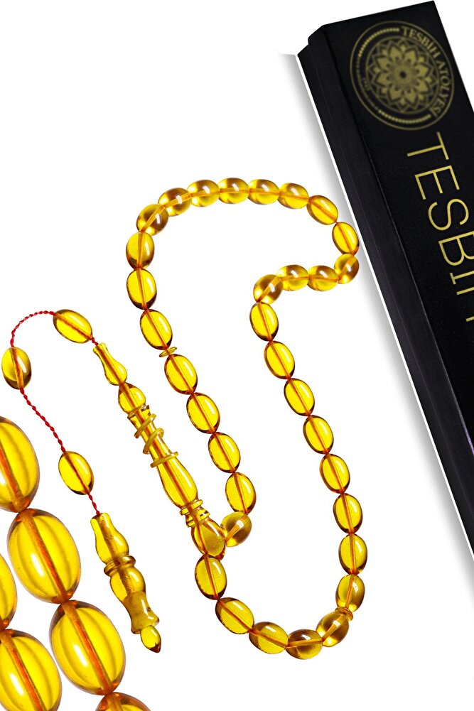 Sistemli Bal Sarısı Renkli Halkalı Şeffaf Delim Ateş Kehribar Tesbih