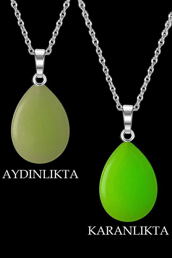 Sertifikalı Damla Model Fosfor Taşı Kolye - Gümüş Aparatlı (KARANLIKTA PARLAR)