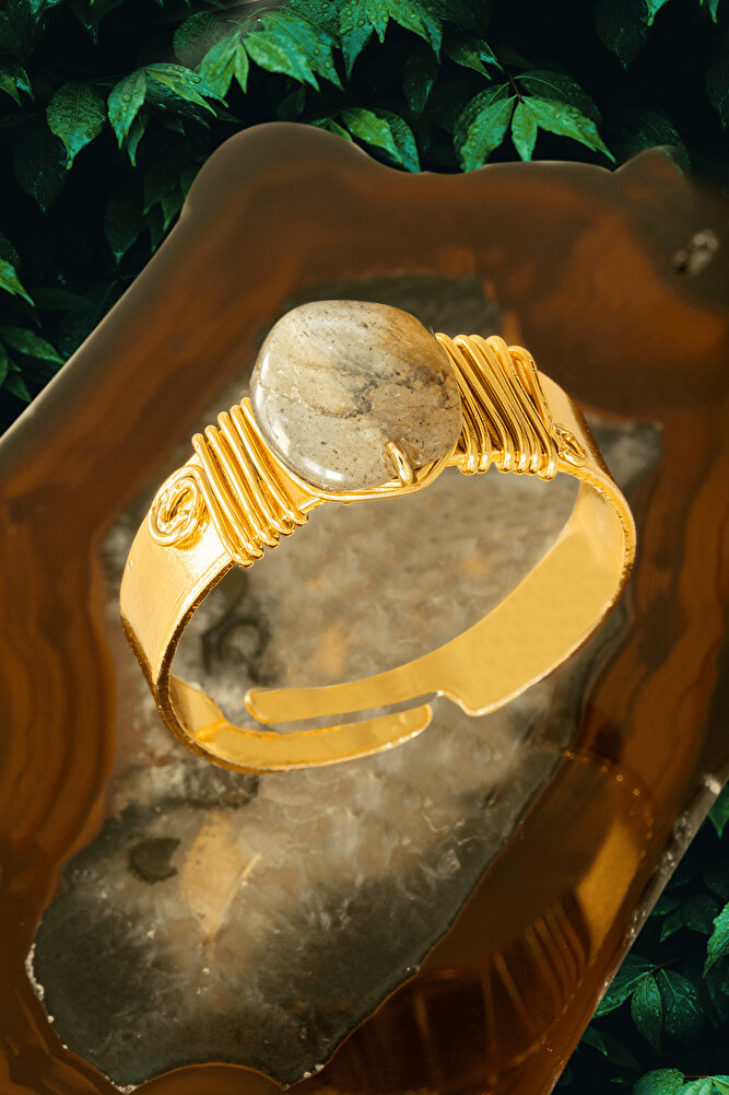 Sertifikalı Kalın Tımbıl Gold Model Labradorit Taşı Yüzük - Ayarlamalı