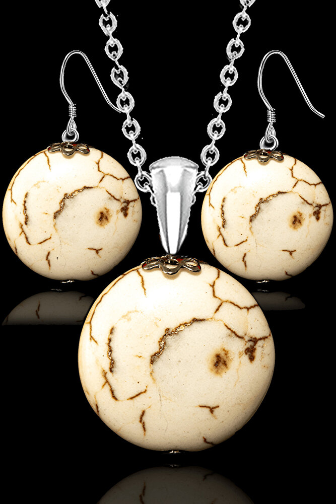 Sertifikalı 1.kalite Havlit Taşı Kolye Ve Küpe Doğal Taş Seti